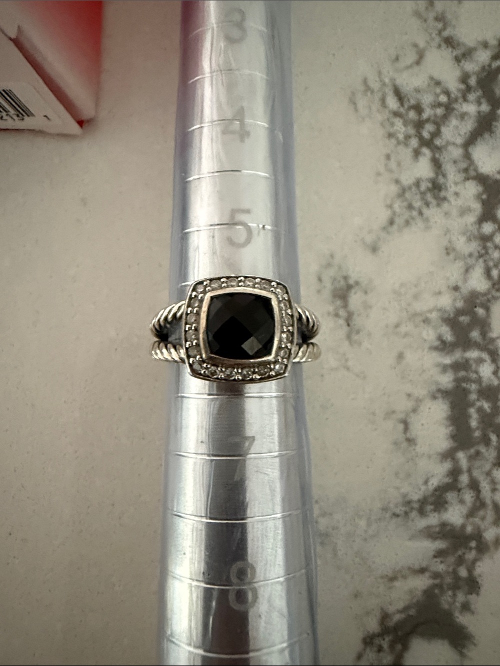 David Yurman Silver Ring with Black Center and Pavé Diamonds - Picture 6 of 6